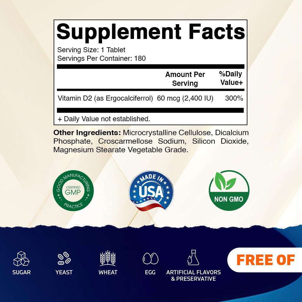 Tablettes végétariennes Vitamatic D2, format compact et facile à prendre.