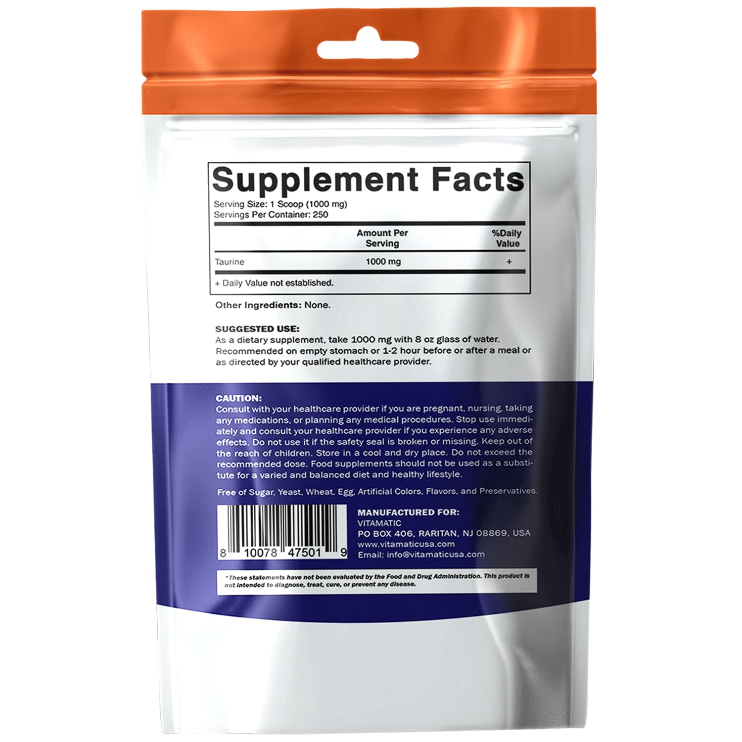 Vitamatic Taurine Pure 1000 mg, activité quotidienne potentielle avec prise adaptée.
