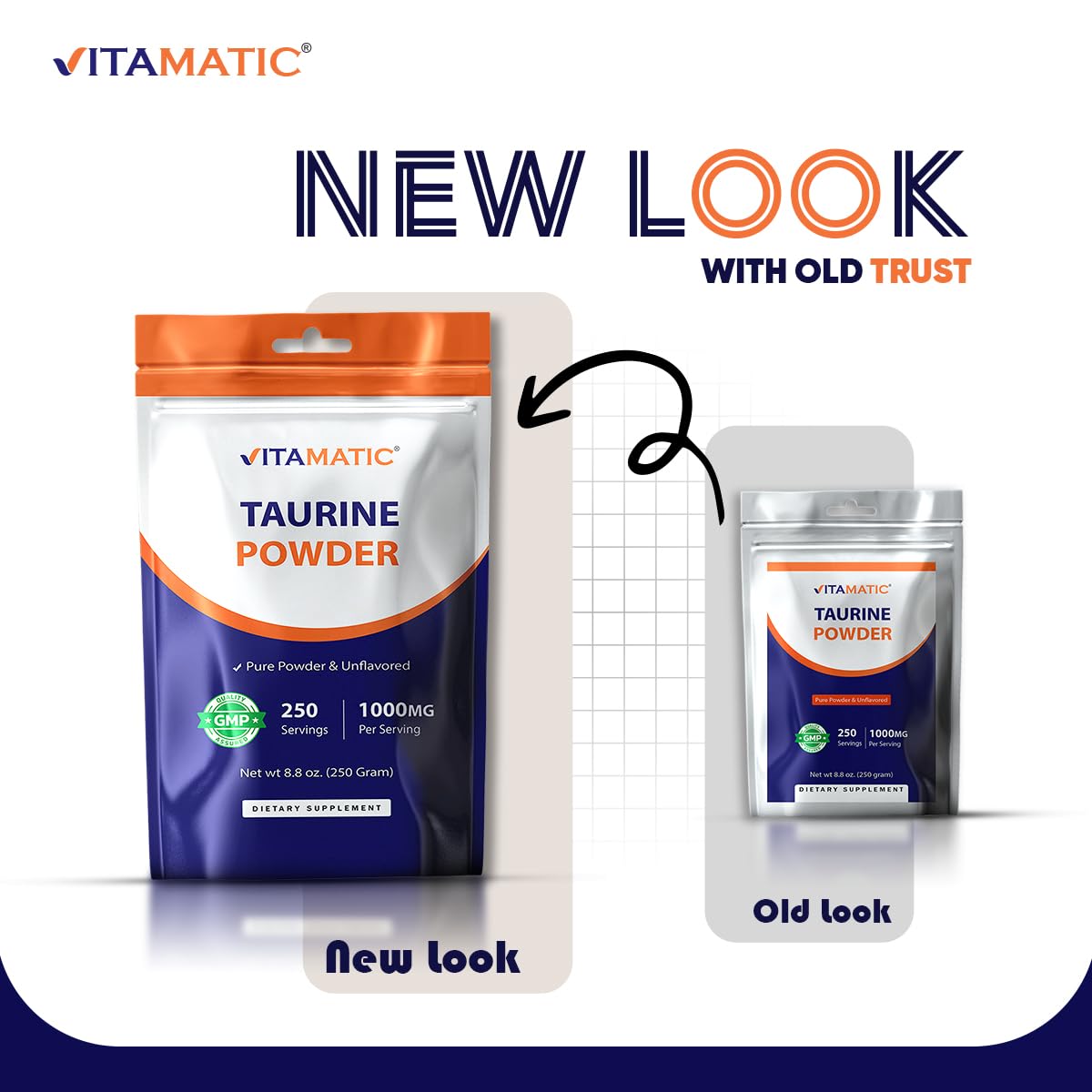 Vitamatic Taurine Pure 1000 mg, utilisation quotidienne rapide et simple.