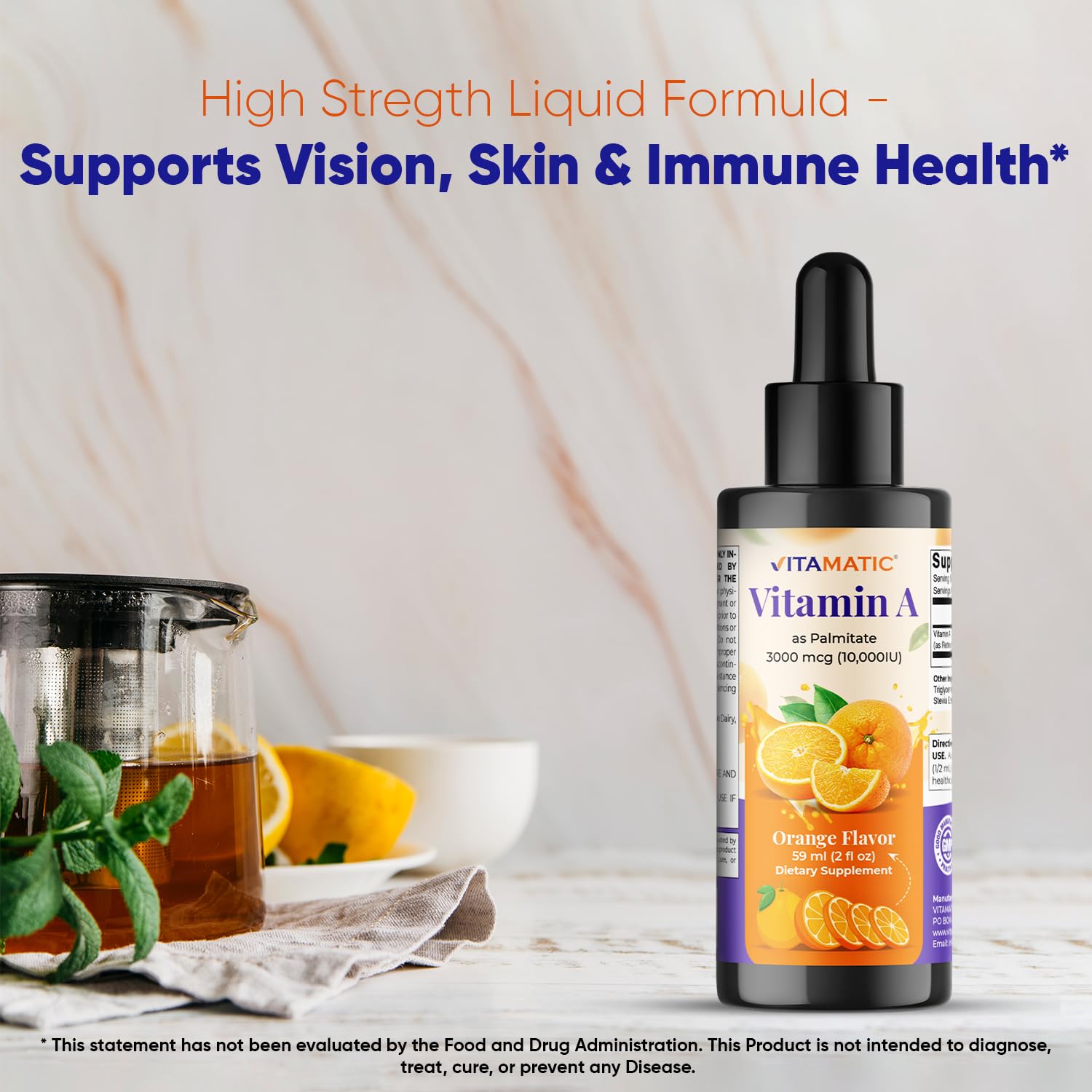 Utilisation quotidienne des gouttes Vitamatic vitamine A.