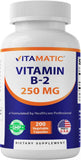 Vitamatic Vitamine B2, bouteille 200 capsules, soutien potentiel à l'énergie et au métabolisme.