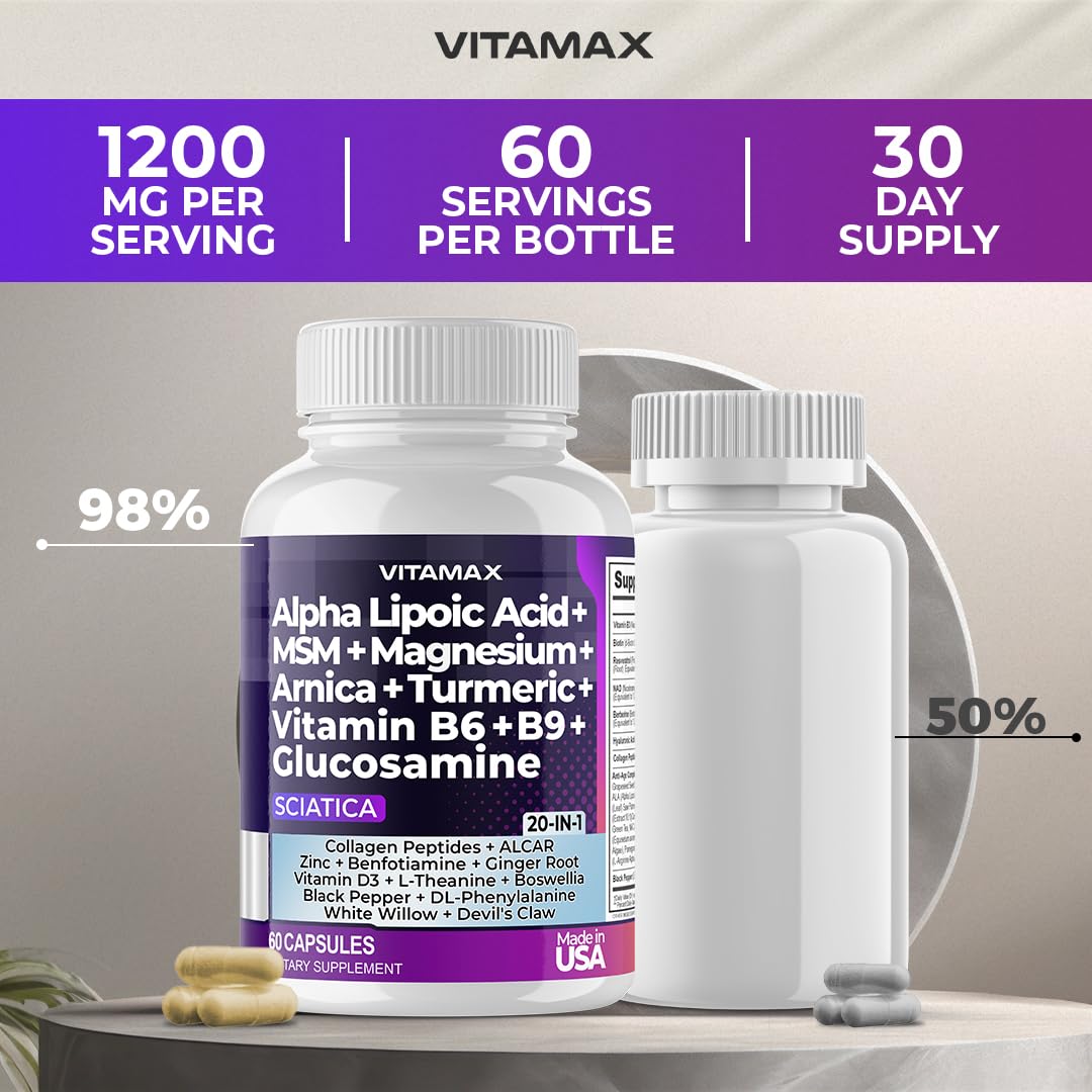Vitamax: étiquette et emballage montrant fabrication USA et normes CGMP