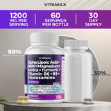 Vitamax: étiquette et emballage montrant fabrication USA et normes CGMP
