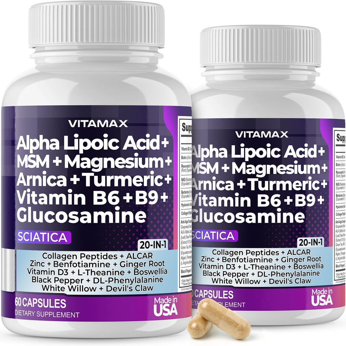 Vitamax: flacon de capsules pour le soutien nerveux lié à la sciatique