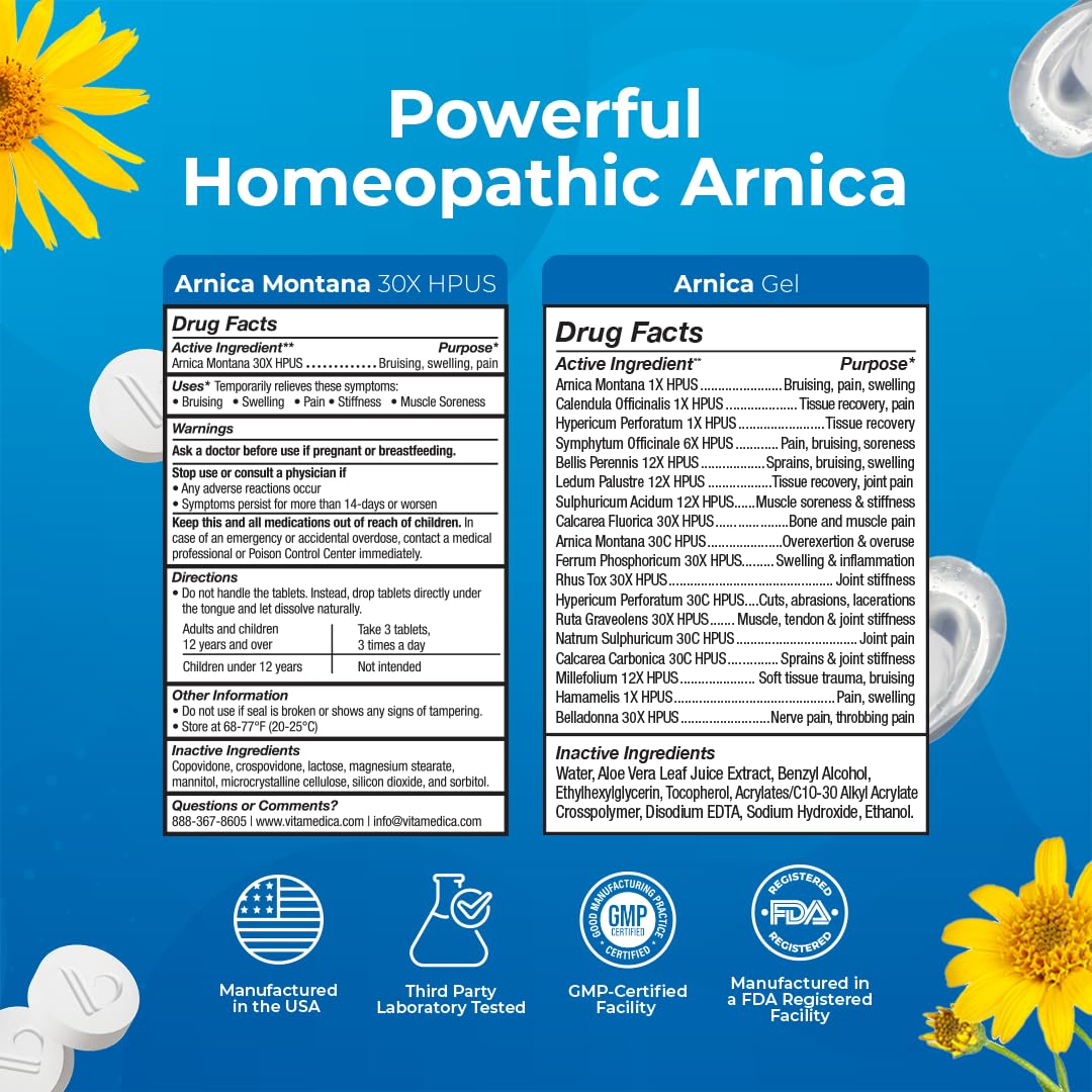VitaMedica Arnica Tablettes Sublinguales, dissolution rapide et utilisation discrète.