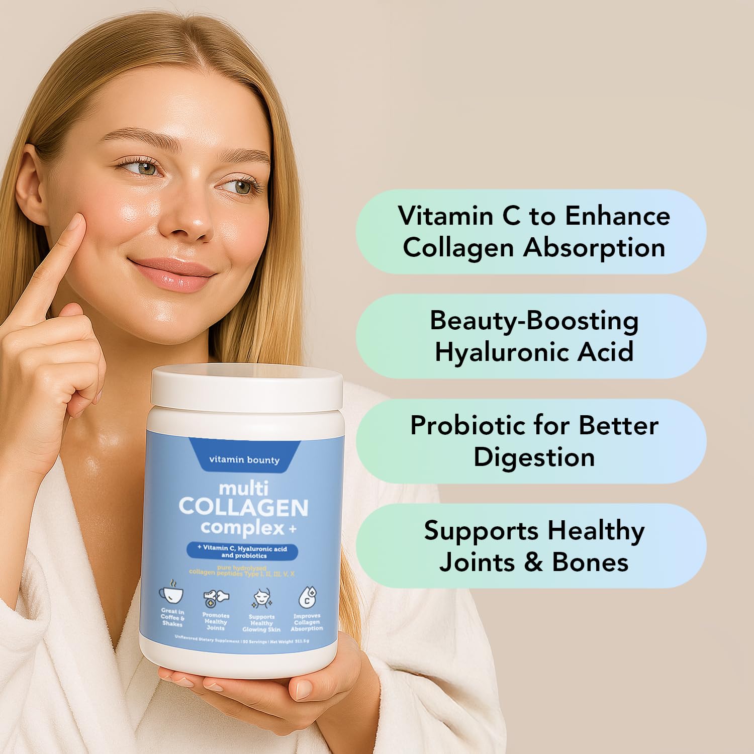 Poudre collagen 5 types: soutien potentiel à la peau et mobilité.