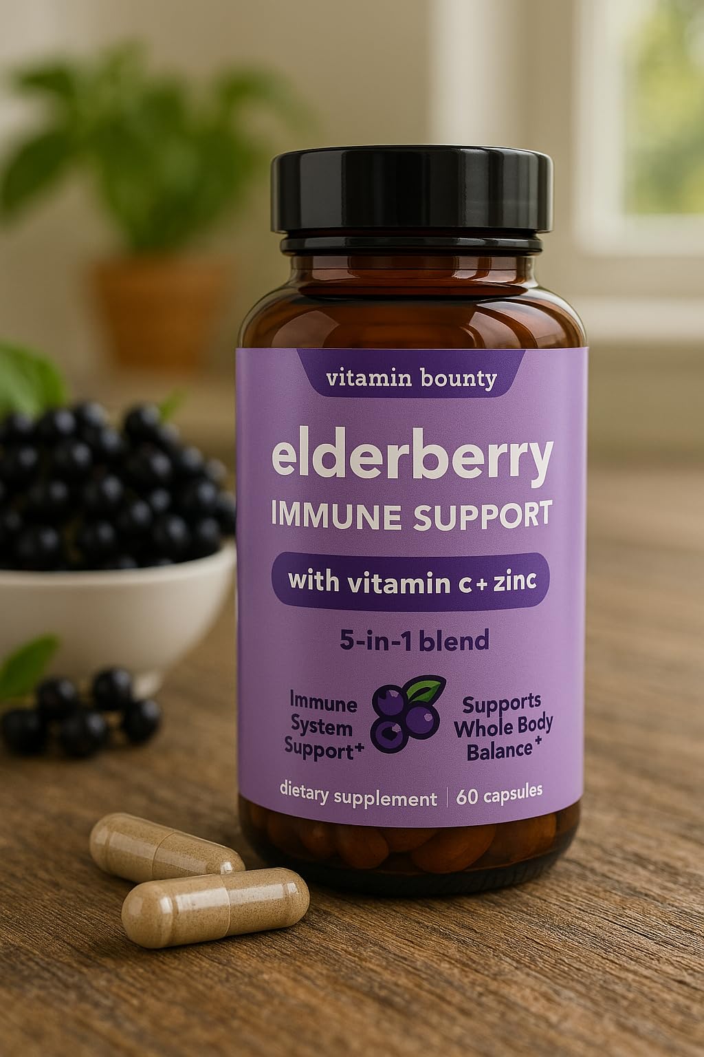 Vitamin Bounty – ingrédients clés, sureau, zinc et vitamine C pour une formule naturelle.