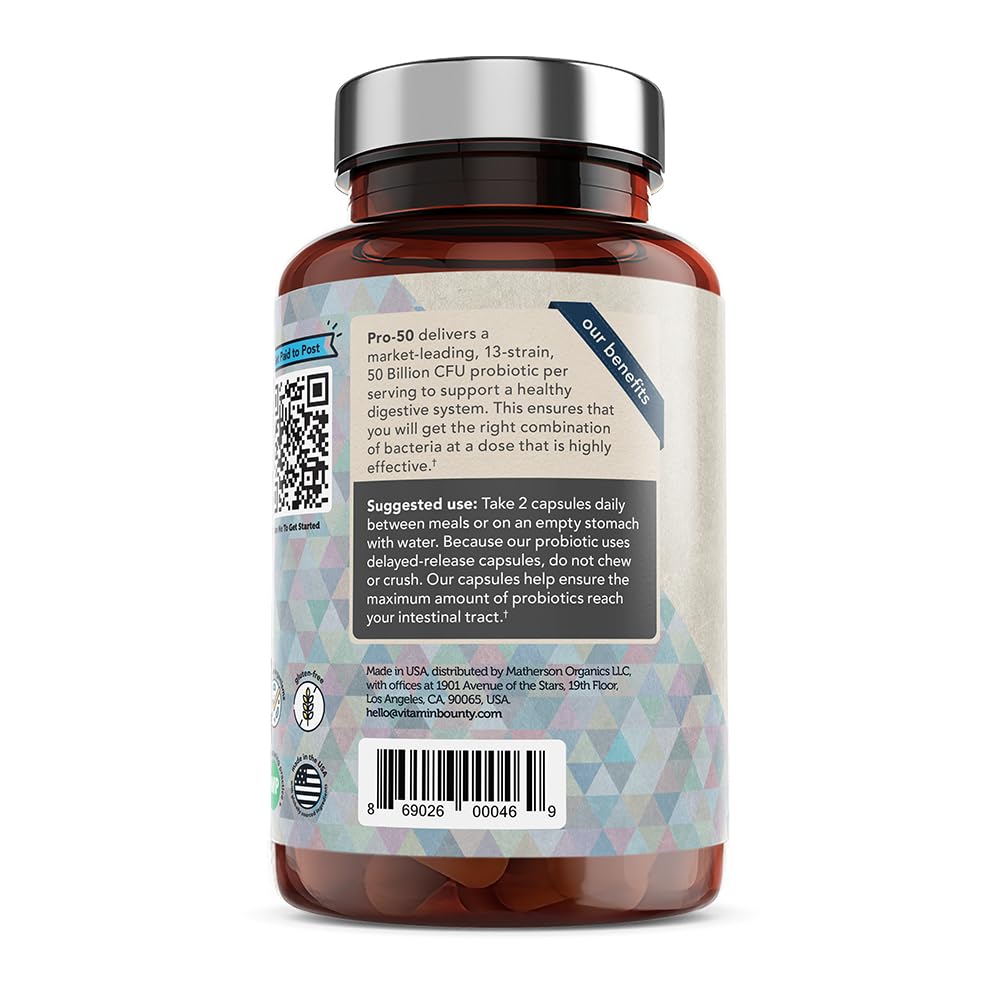 Capsules Vitamin Bounty Pro-50 demonstrant le melange probiotiques
