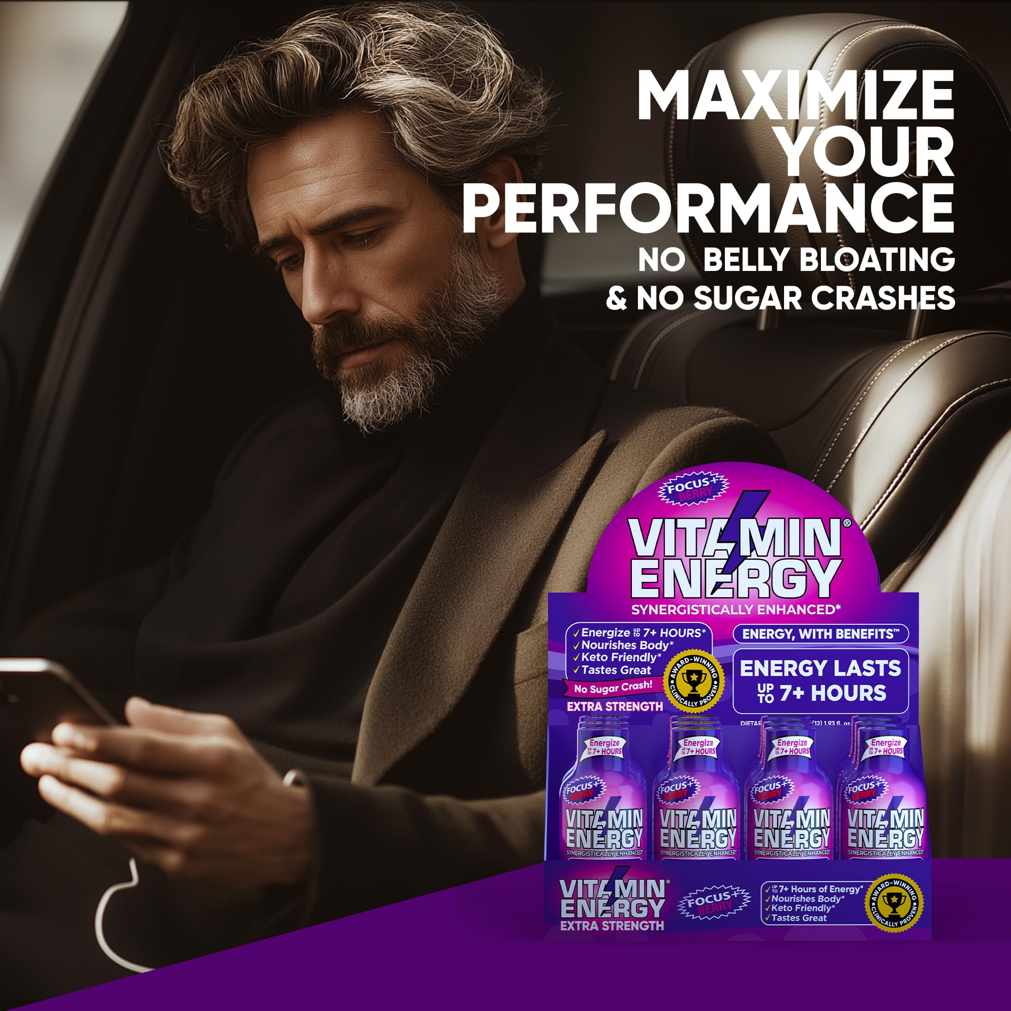 Vitamin Energy Focus+ ampoule énergétique baie arôme fruité et dégustation suggérée.