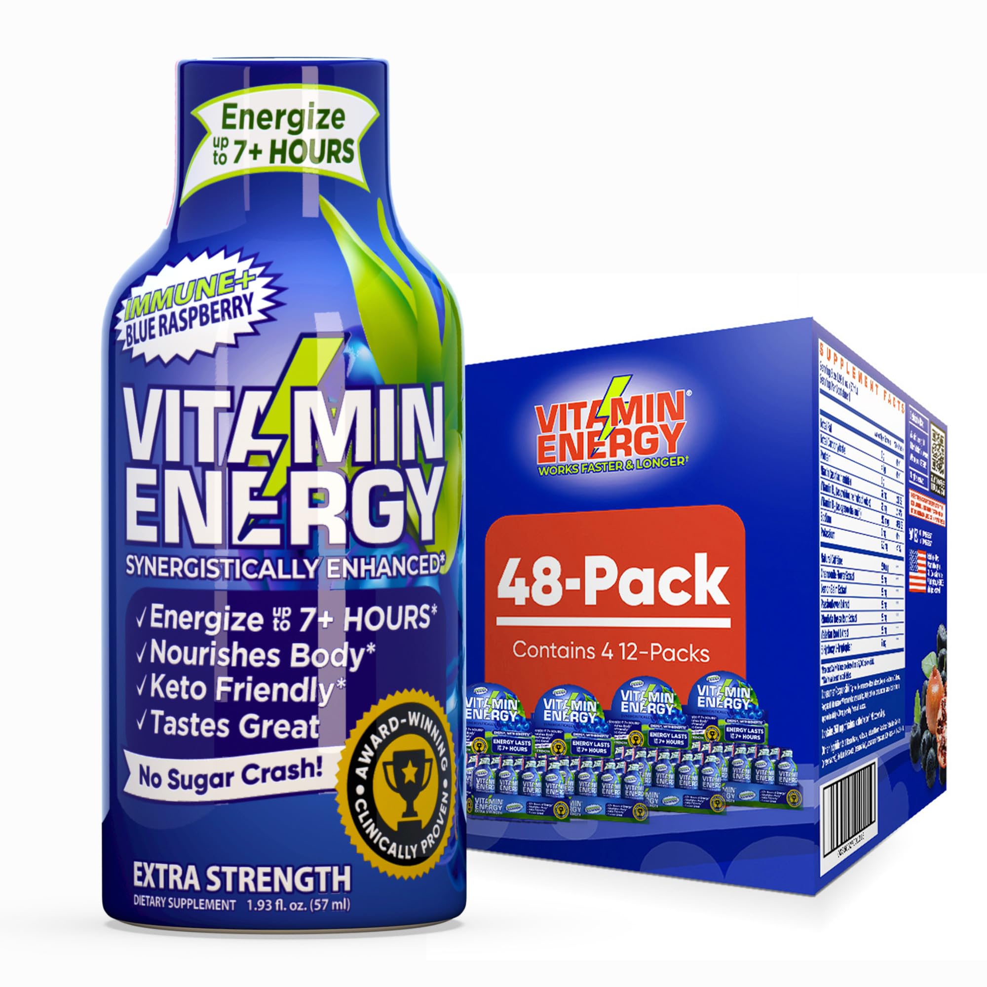 Vitamin Energy Immune+ Bouteille shot Framboise bleue pour énergie durable