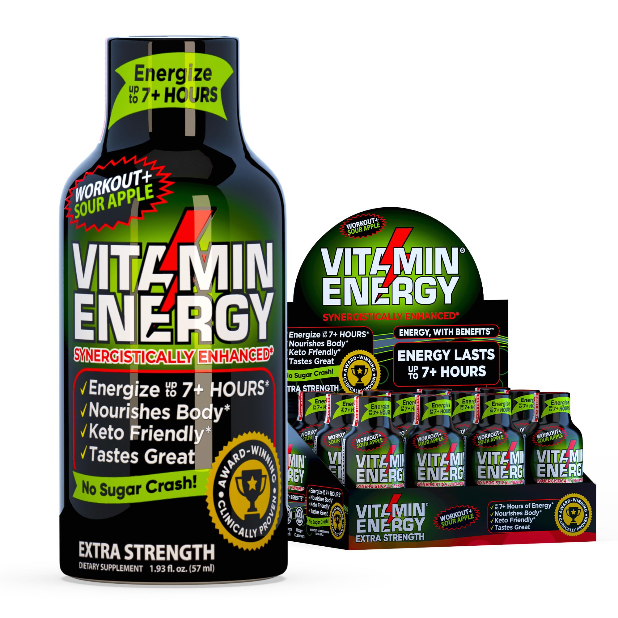 Bouteille Vitamin Energy Workout+ saveur Pomme acide, énergie durable.