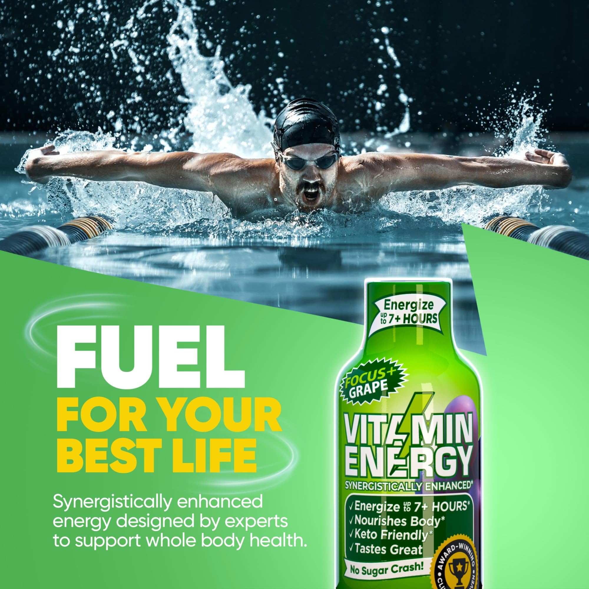 Caféine naturelle et Avantages – détail sur l'étiquette Vitamin Energy Focus+.