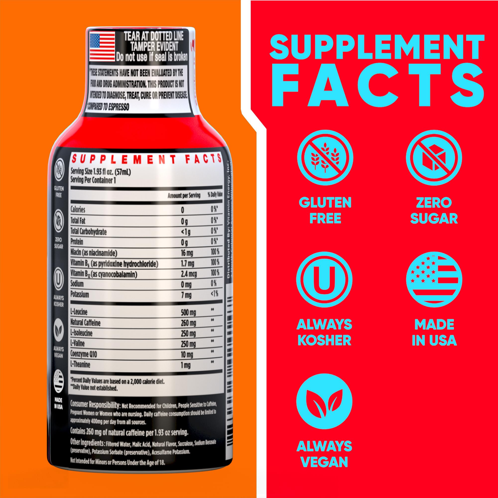 Shot Vitamin Energy Focus+ mangue – bouteille fermée prête à l’emploi.