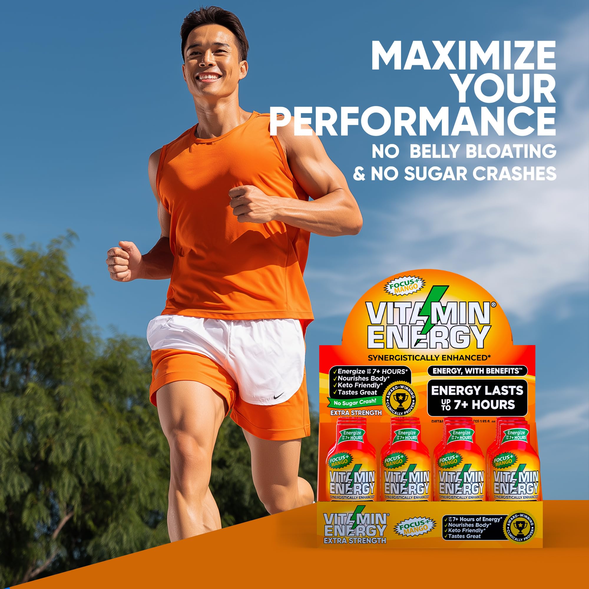 Fiche nutritionnelle du Vitamin Energy Focus+ shot mangue et caféine naturelle.