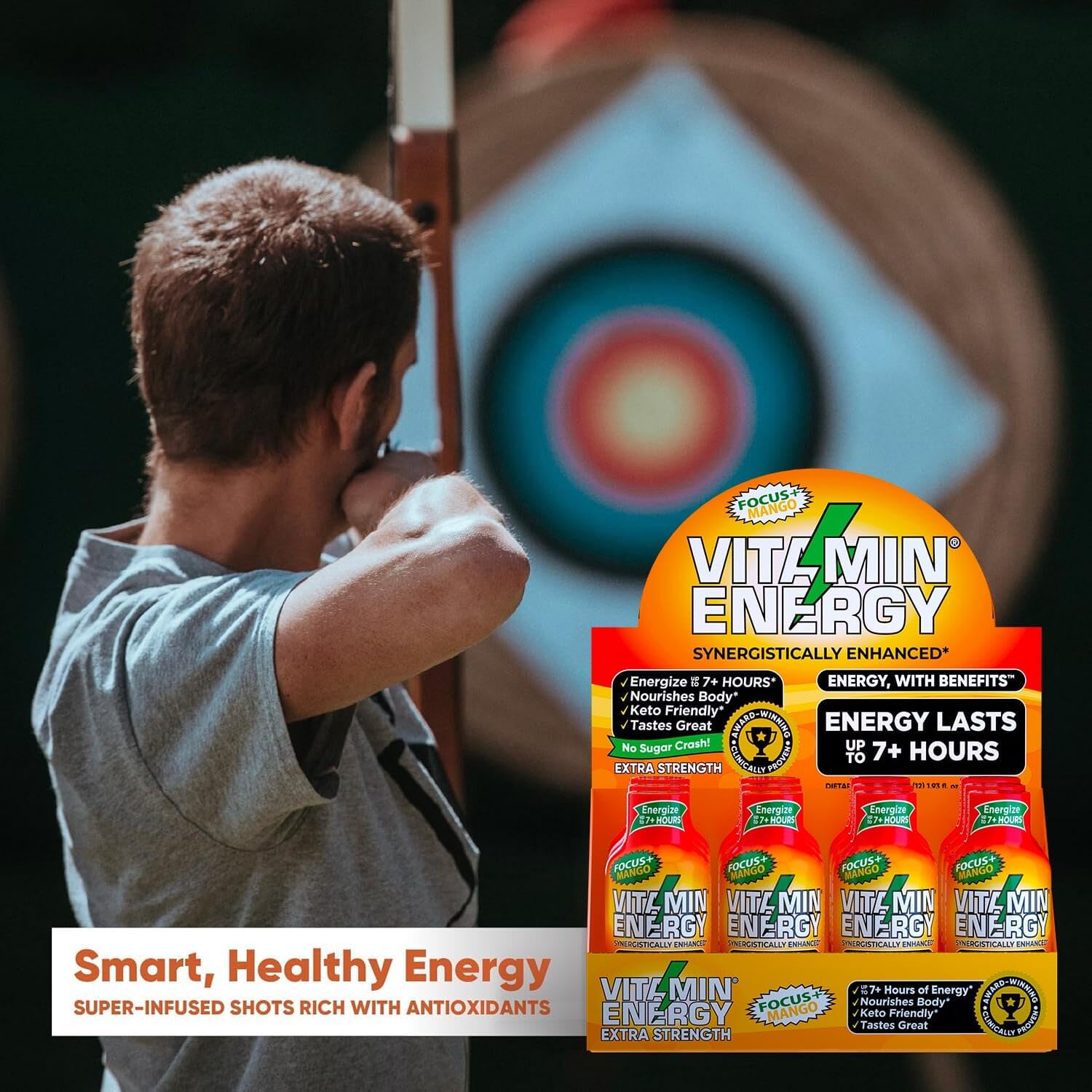 Format portable du Vitamin Energy Focus+ shot mangue pour sac.