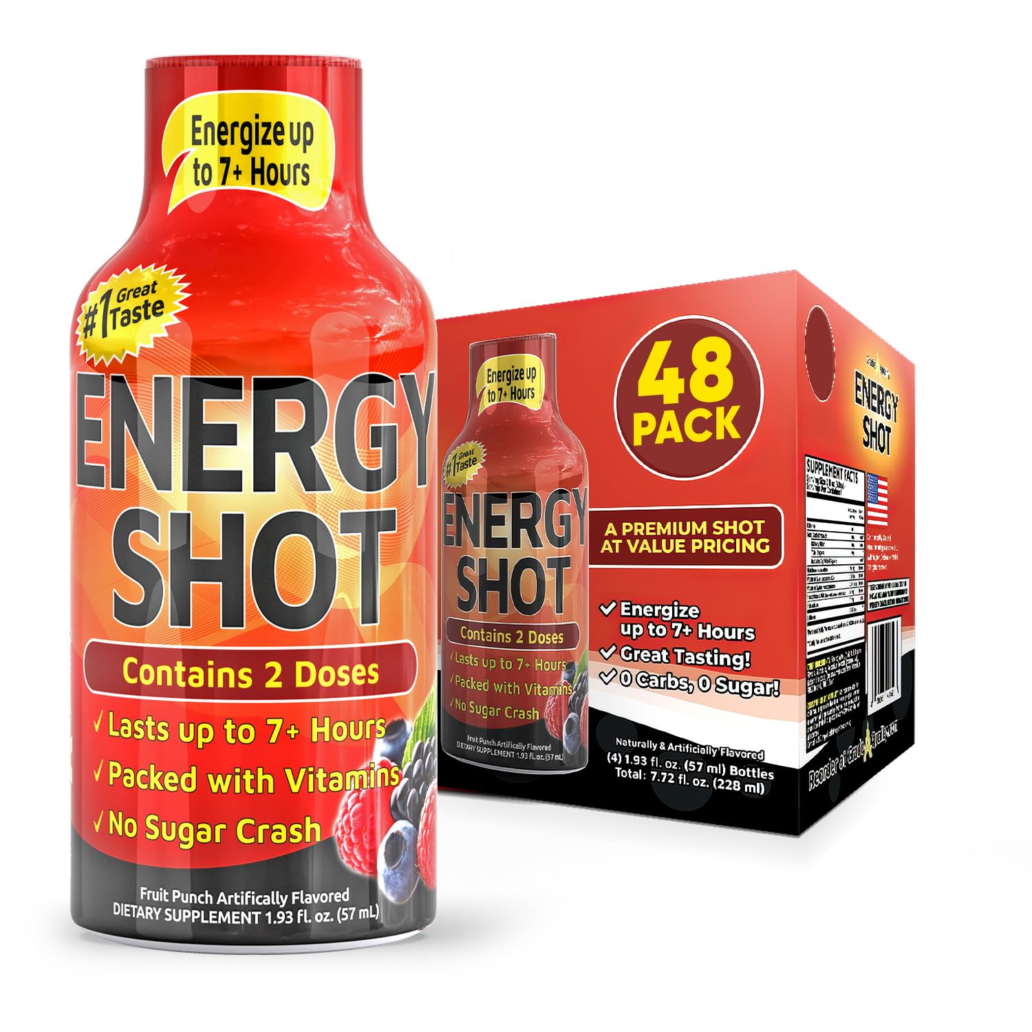 Vitamin Energy Fruit Punch Shot — bouteille prête à l'emploi pour énergie immédiate tout au long de la journée.