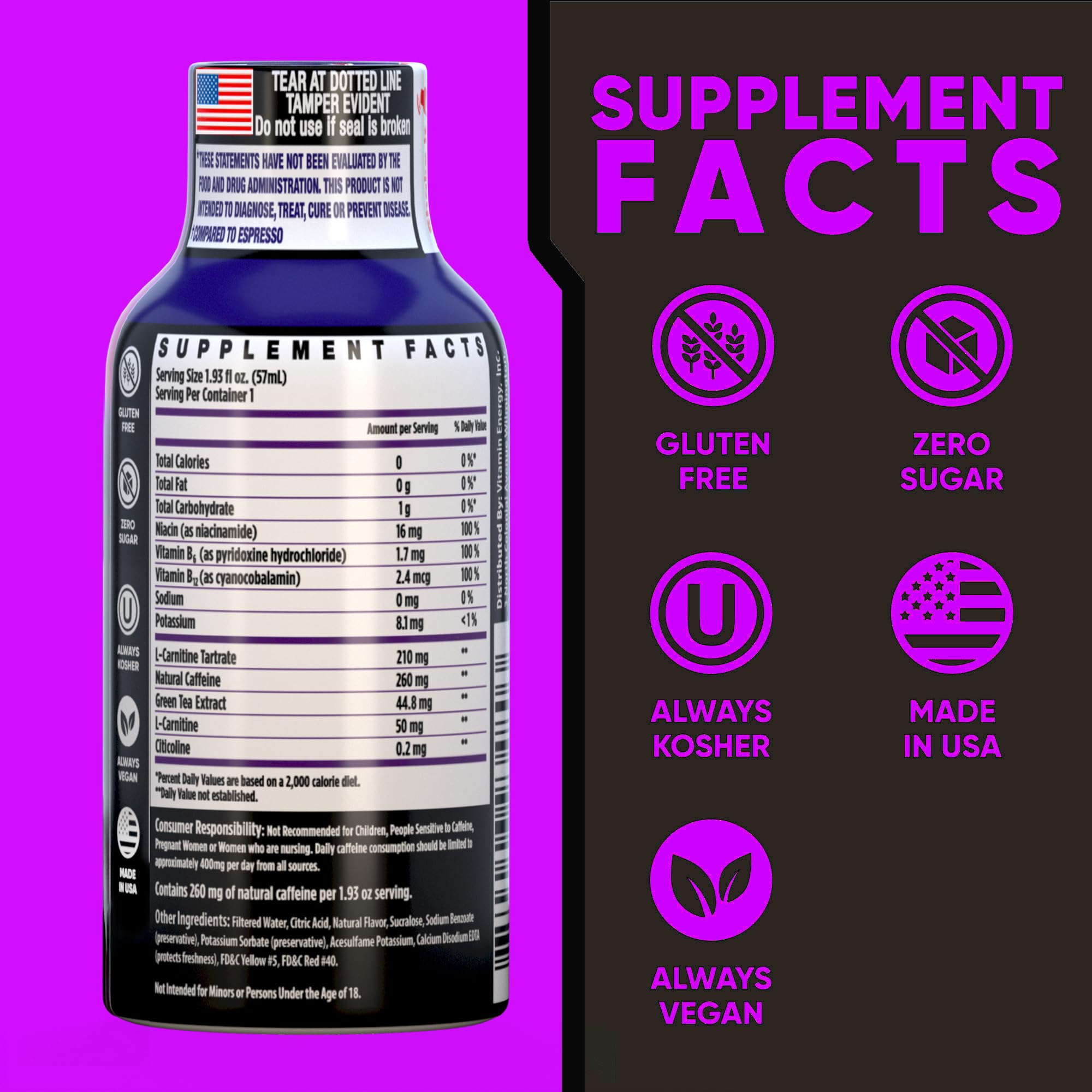 Emballage Vitamin Energy Immunité+ Shot 48 packs, pratique pour la recharge rapide.