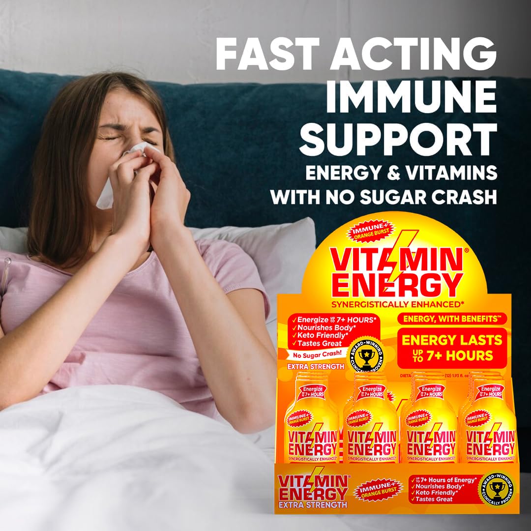 Ingrédients Vitamin Energy Immune+ incluant B vitamines et thé vert.