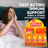 Ingrédients Vitamin Energy Immune+ incluant B vitamines et thé vert.