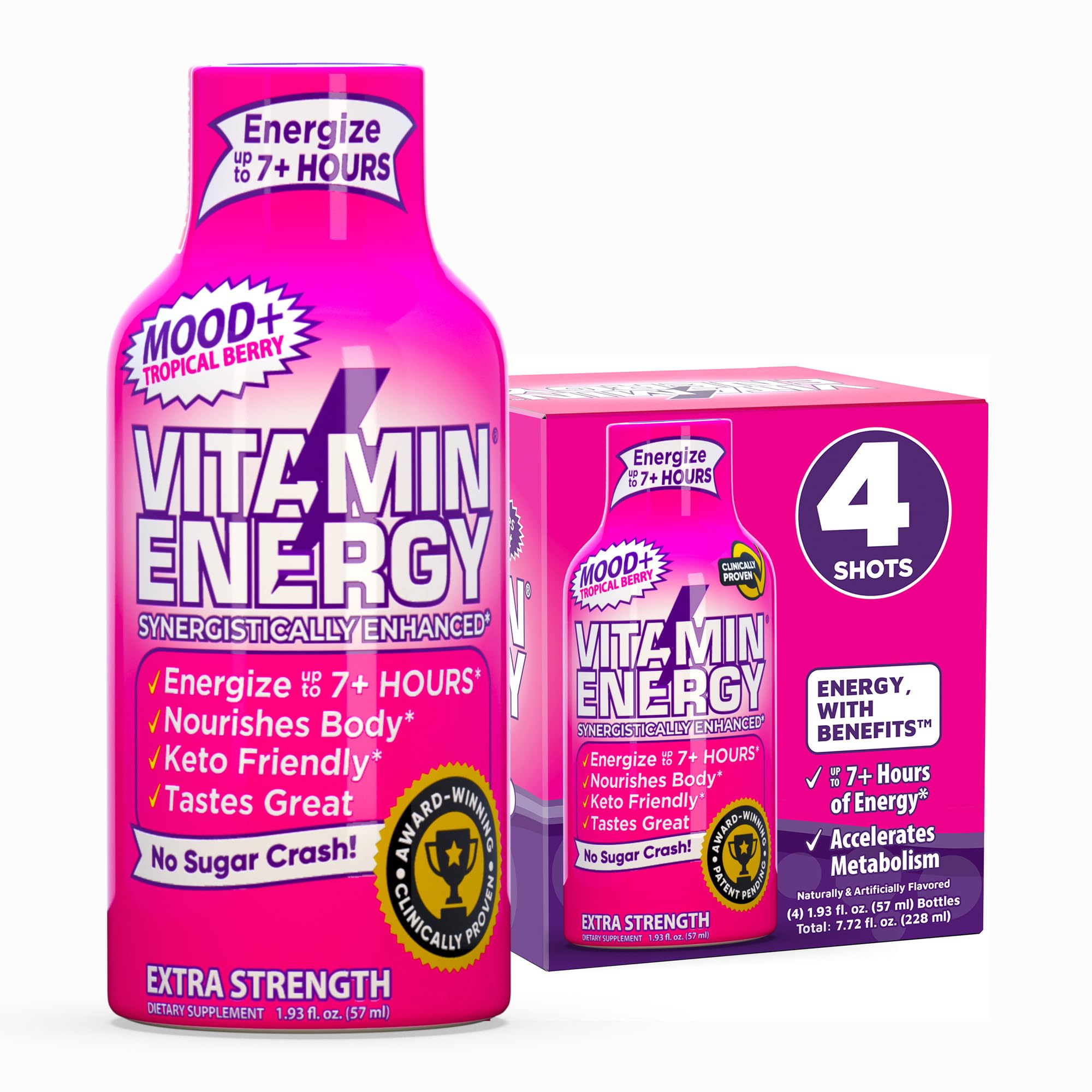 Vitamin Energy Mood+ shot – bouteille baies tropicales, énergie durable
