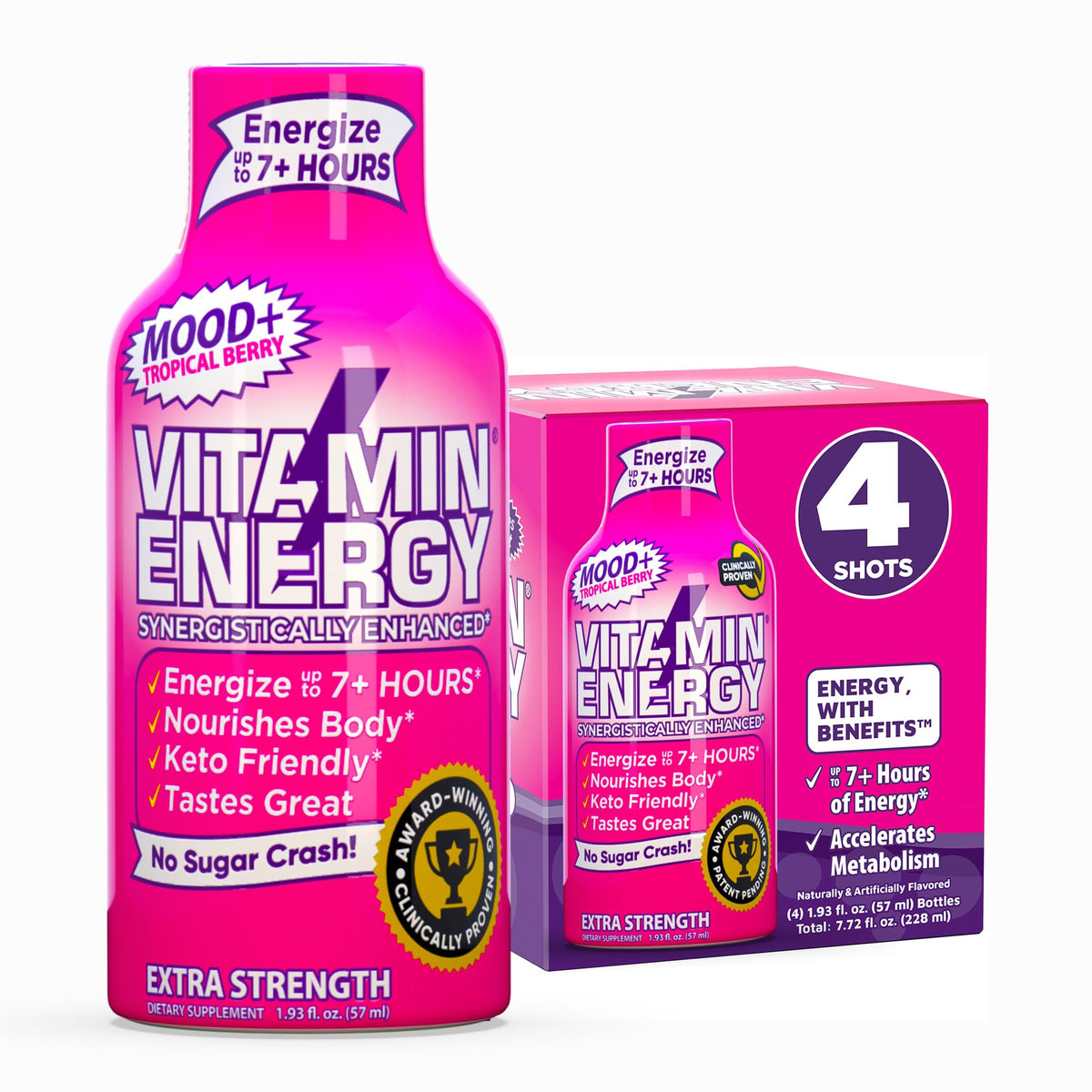 Vitamin Energy Mood+ shot – bouteille baies tropicales, énergie durable