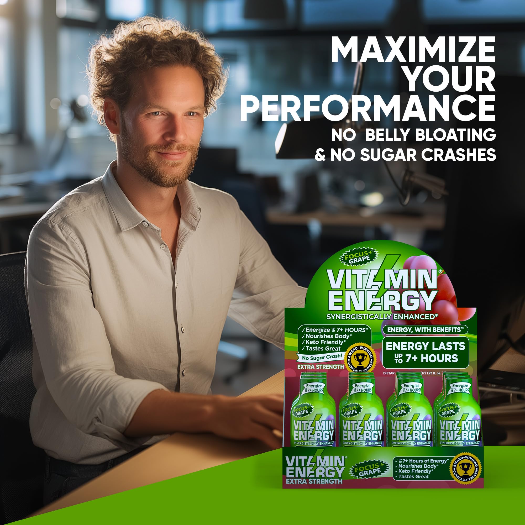 Caféine naturelle 260 mg et CoQ10 avec acides aminés dans Vitamin Energy Focus+.