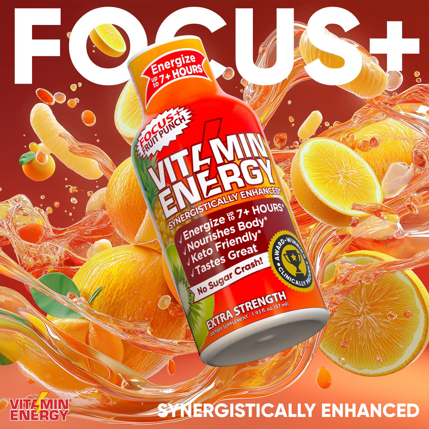 Vitamin Energy Focus+ Shot endurance-punch-fruits, énergie soutenue sans crash