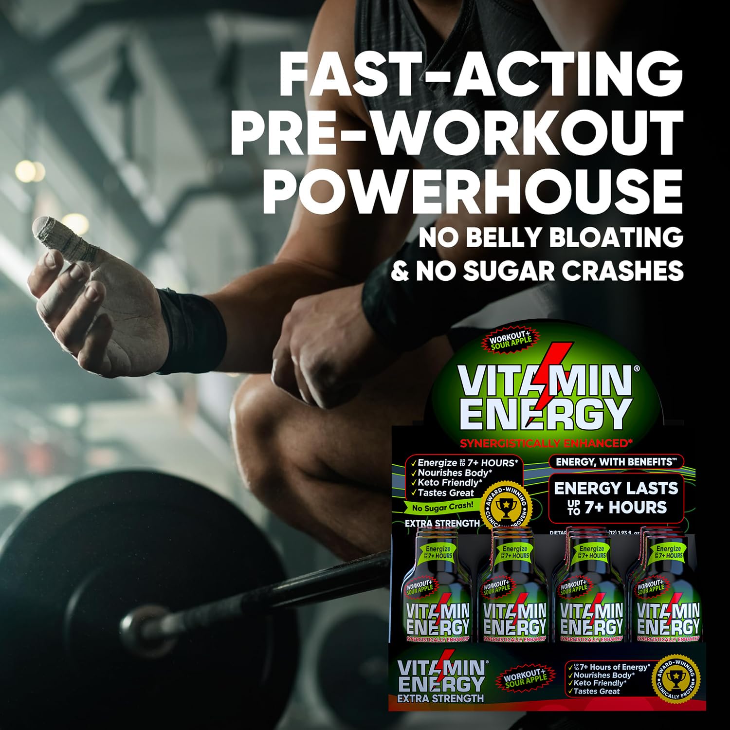 Ambiance salle de sport avec Vitamin Energy Workout+ comme booster d’endurance.