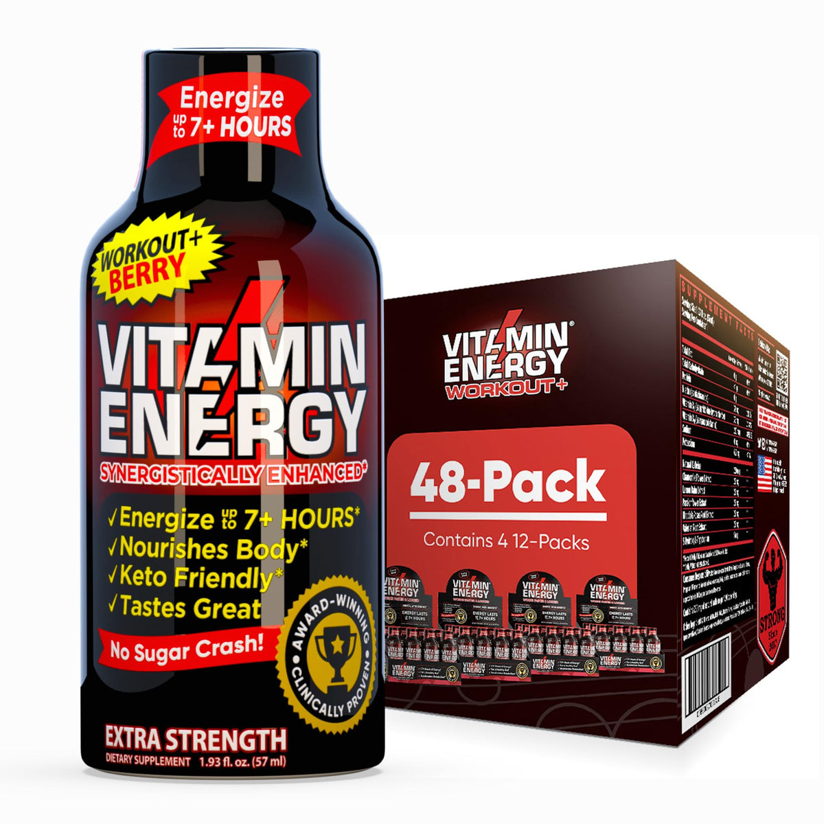 Vitamin Energy Workout+ shot framboise : énergie rapide pendant l’entraînement.