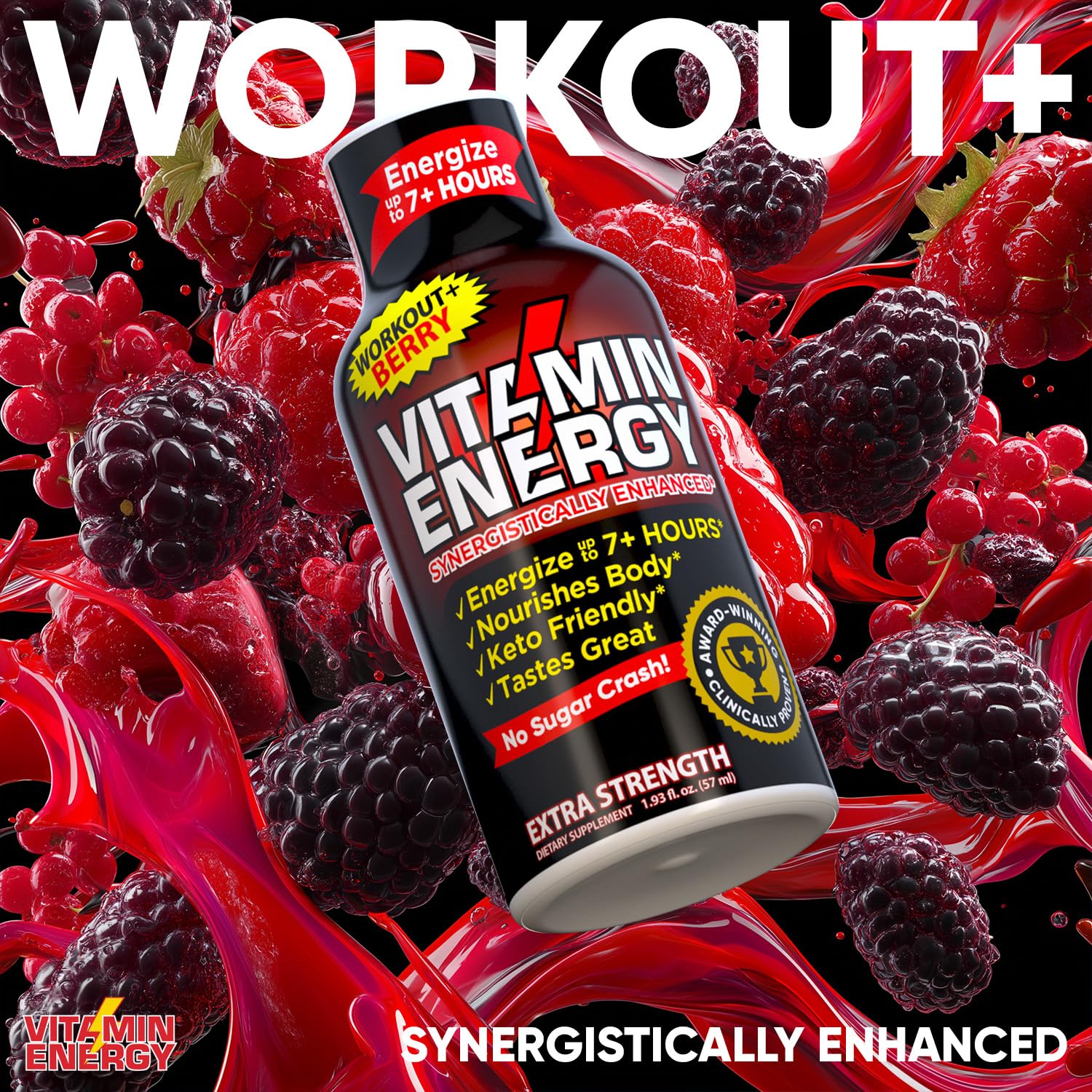Vitamin Energy Workout+ shot vitamines et acides aminés : soutien musculaire et circulation sanguine.