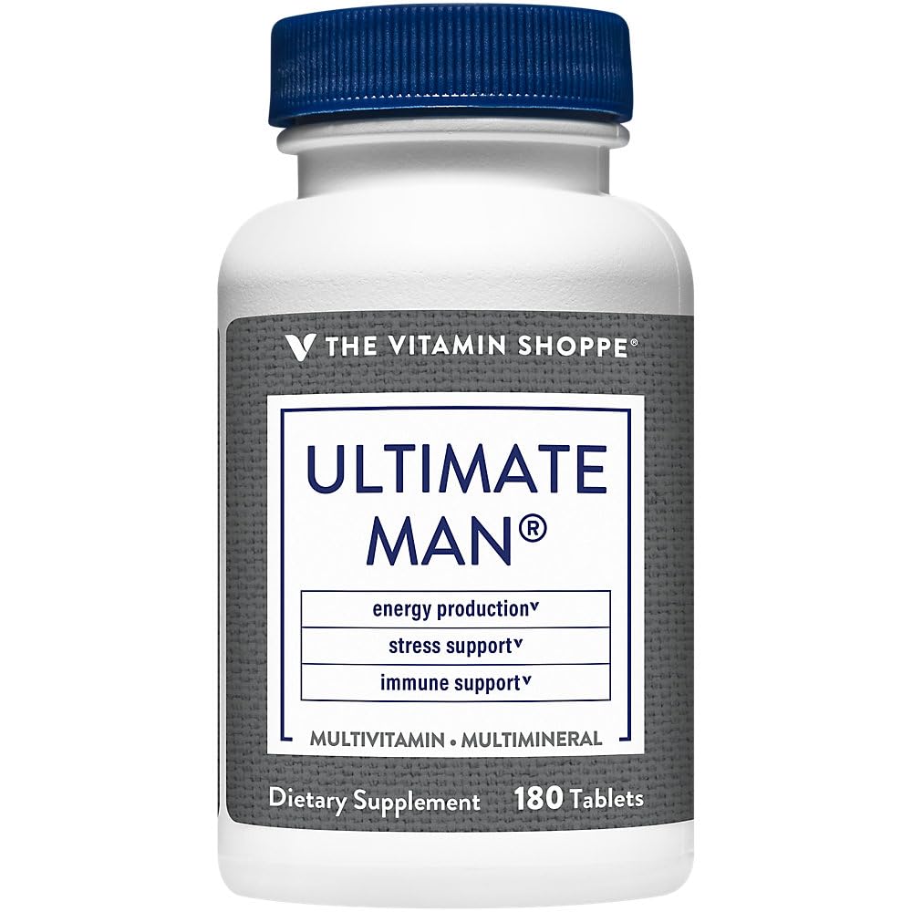 Utilisation quotidienne possible avec The Vitamin Shoppe Ultimate Man Multivitamin.
