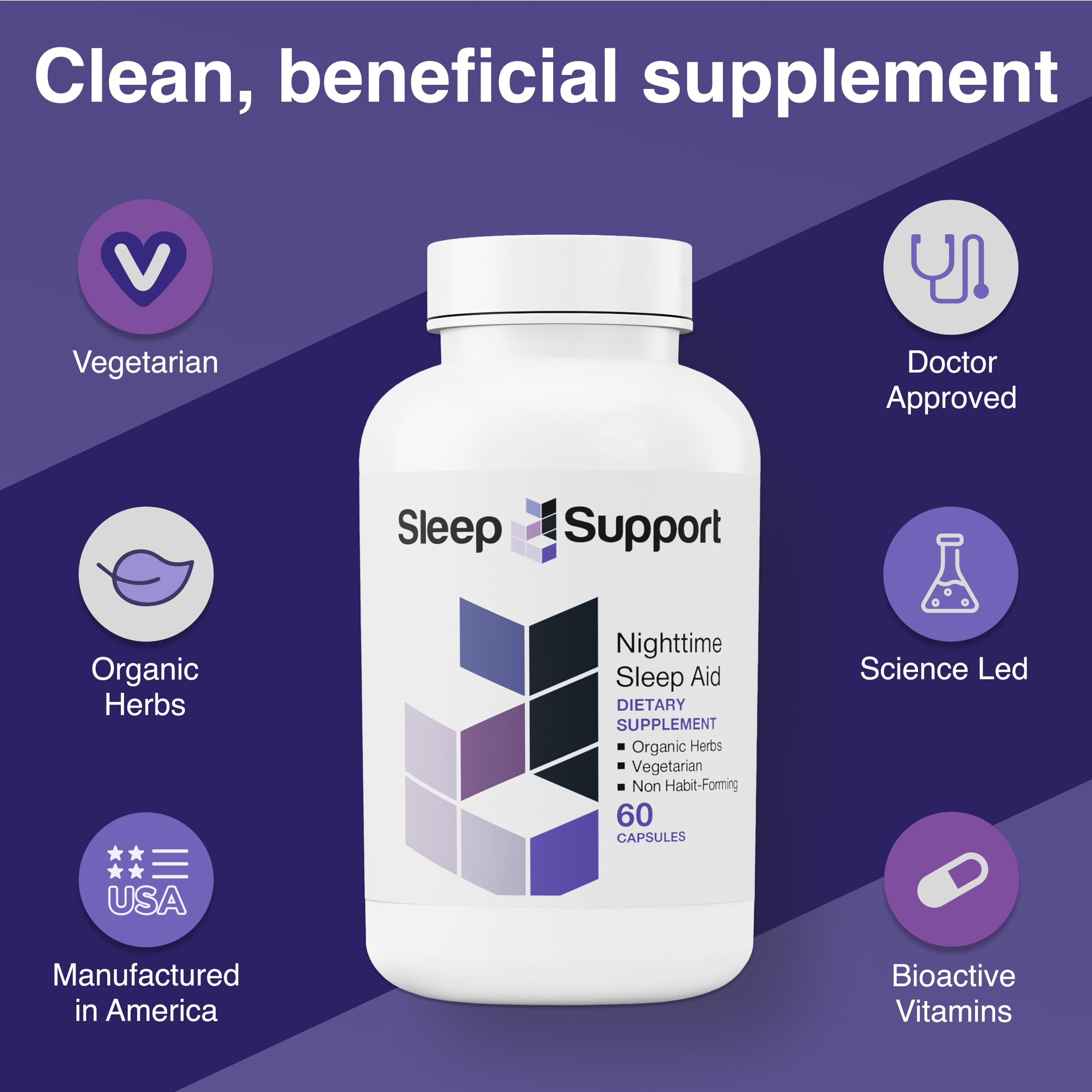 Étiquette SleepSupport montre une composition naturelle et contrôlée