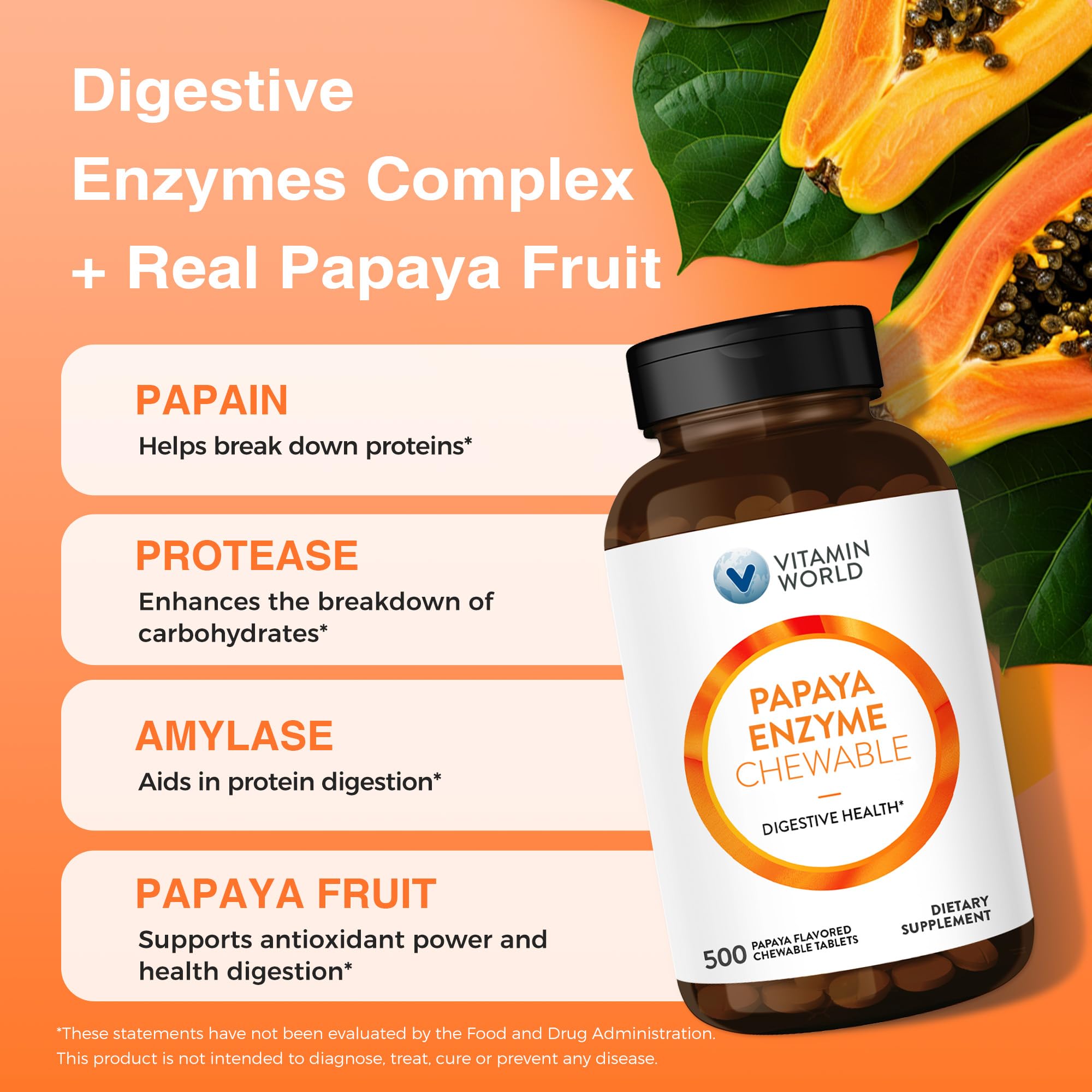 Vitamin World arôme papaye et goût fruité sur les tablettes.