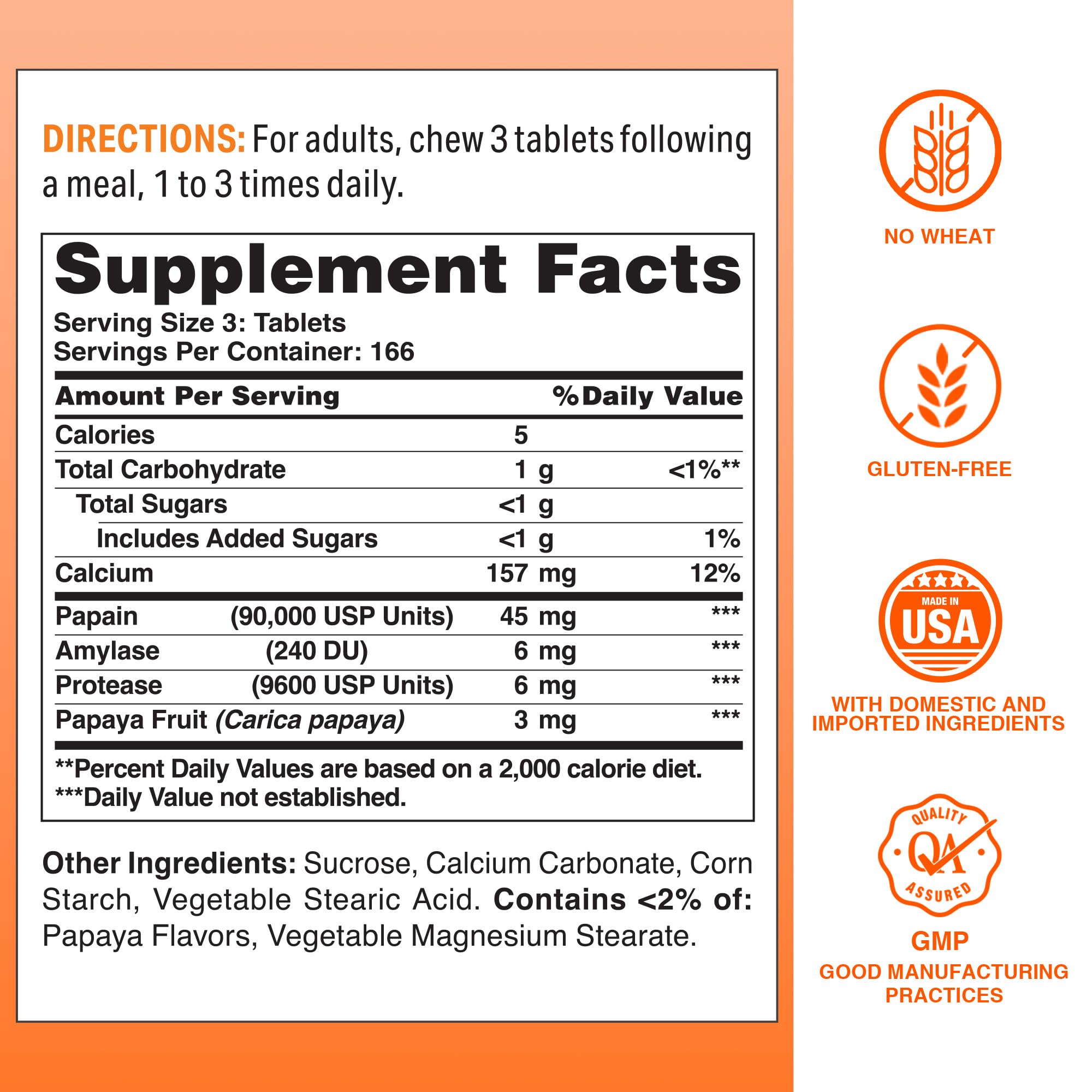 Enzymes Vitamin World papain amylase protease, aide digestive après repas.
