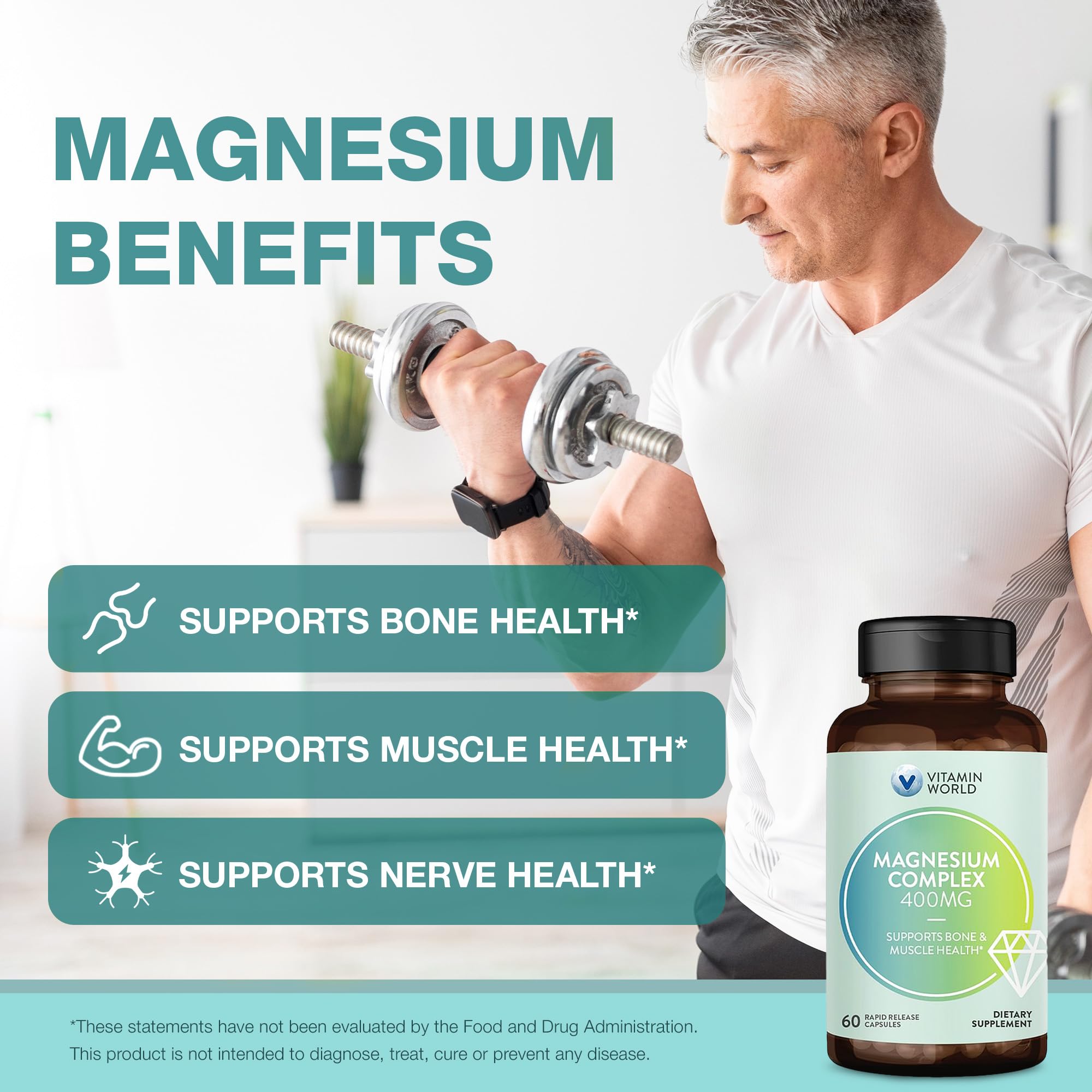 Vitamin World Magnesium Complex – capsules faciles à prendre pour une utilisation quotidienne pratique.