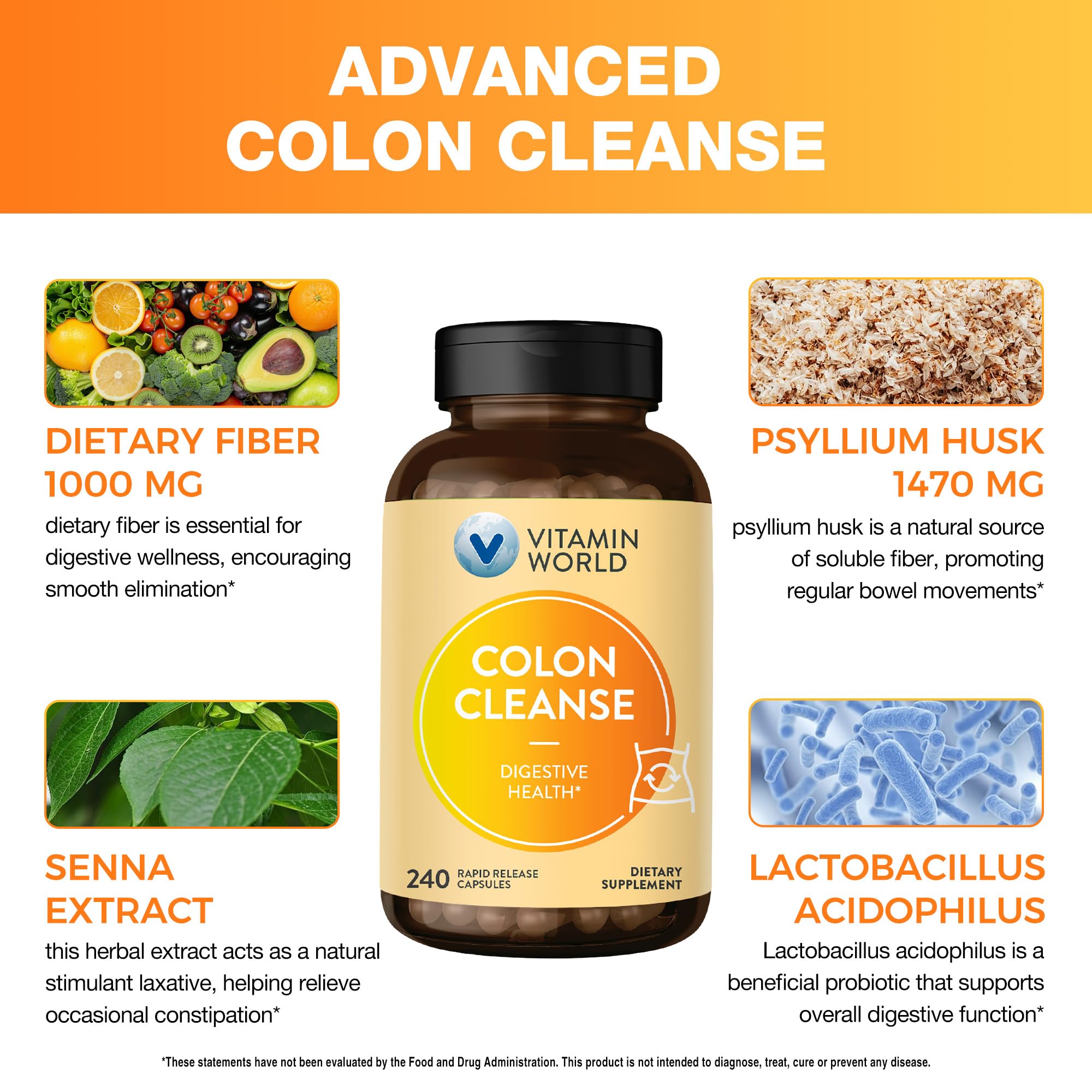 Vitamin World Colon Cleanse – extrait de séné, aide à soulager la constipation occasionnelle.
