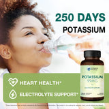 Vitamin World potassium 99 mg comprimés bouteille indiquant 250 jours d'utilisation