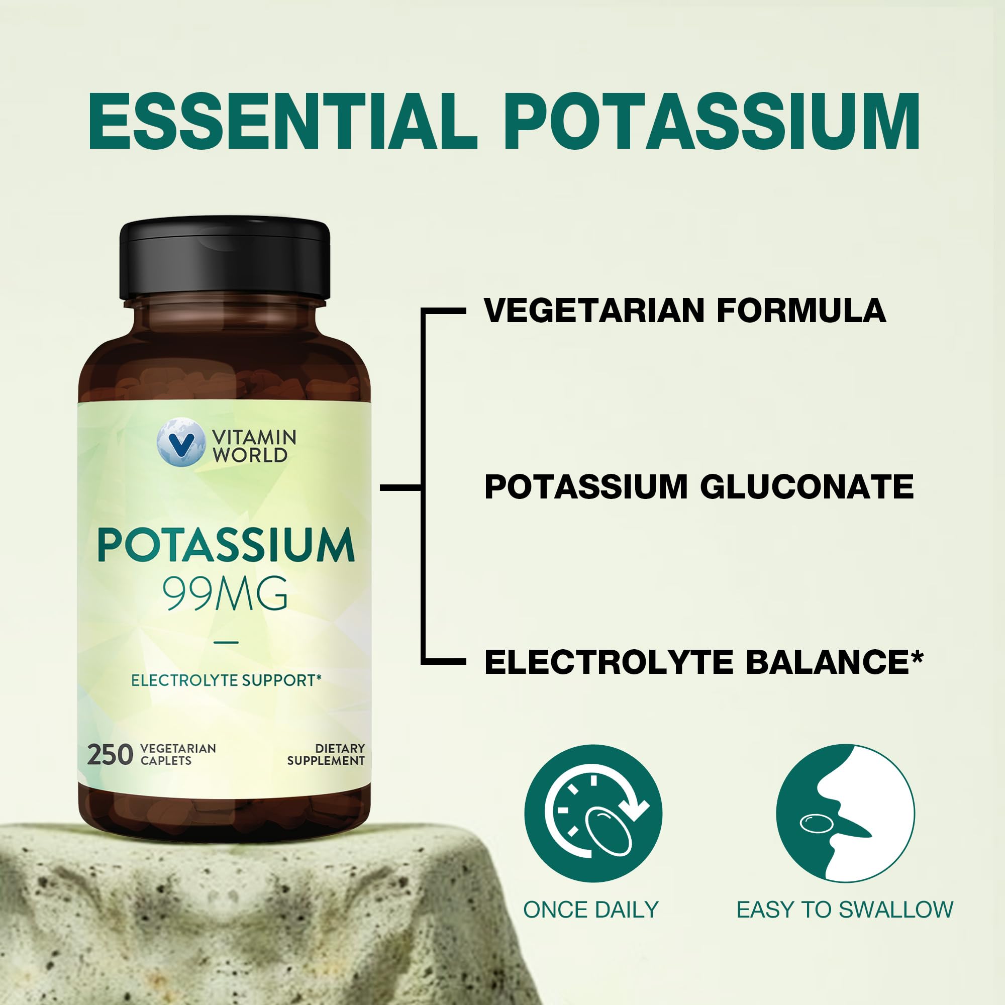 Vitamin World potassium 99 mg comprimés zoom sur le comprimé et la texture