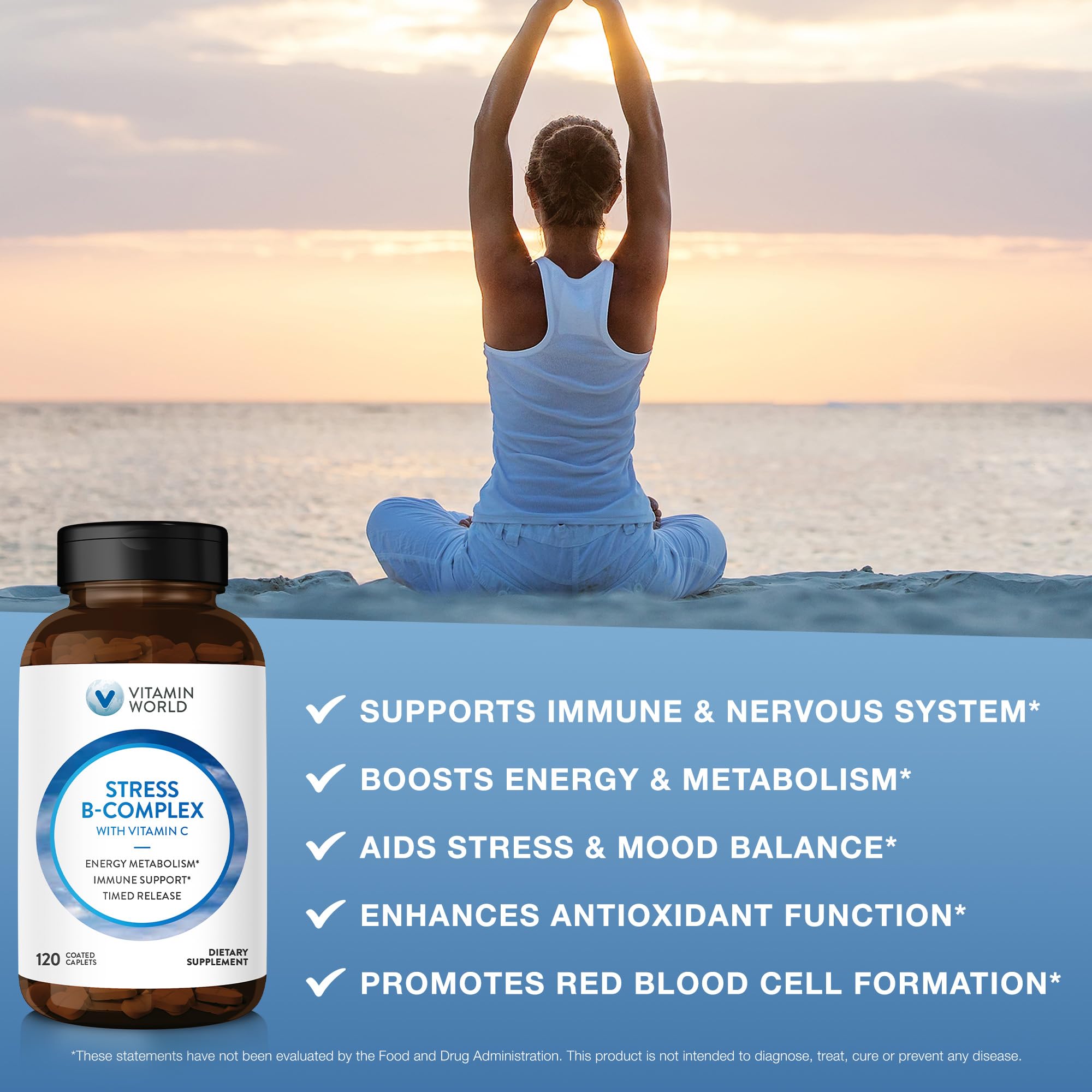 Mélange propriétaire d’ingrédients naturels pour Vitamin World Stress B-Complex.