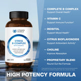 Présence de Vitamine C 500 mg et B-vitamines dans Vitamin World Stress B-Complex.