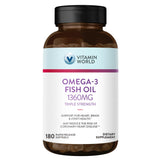 Bouteille Vitamin World Omega-3 Triple Force sur étagère, source pratique d'oméga-3.