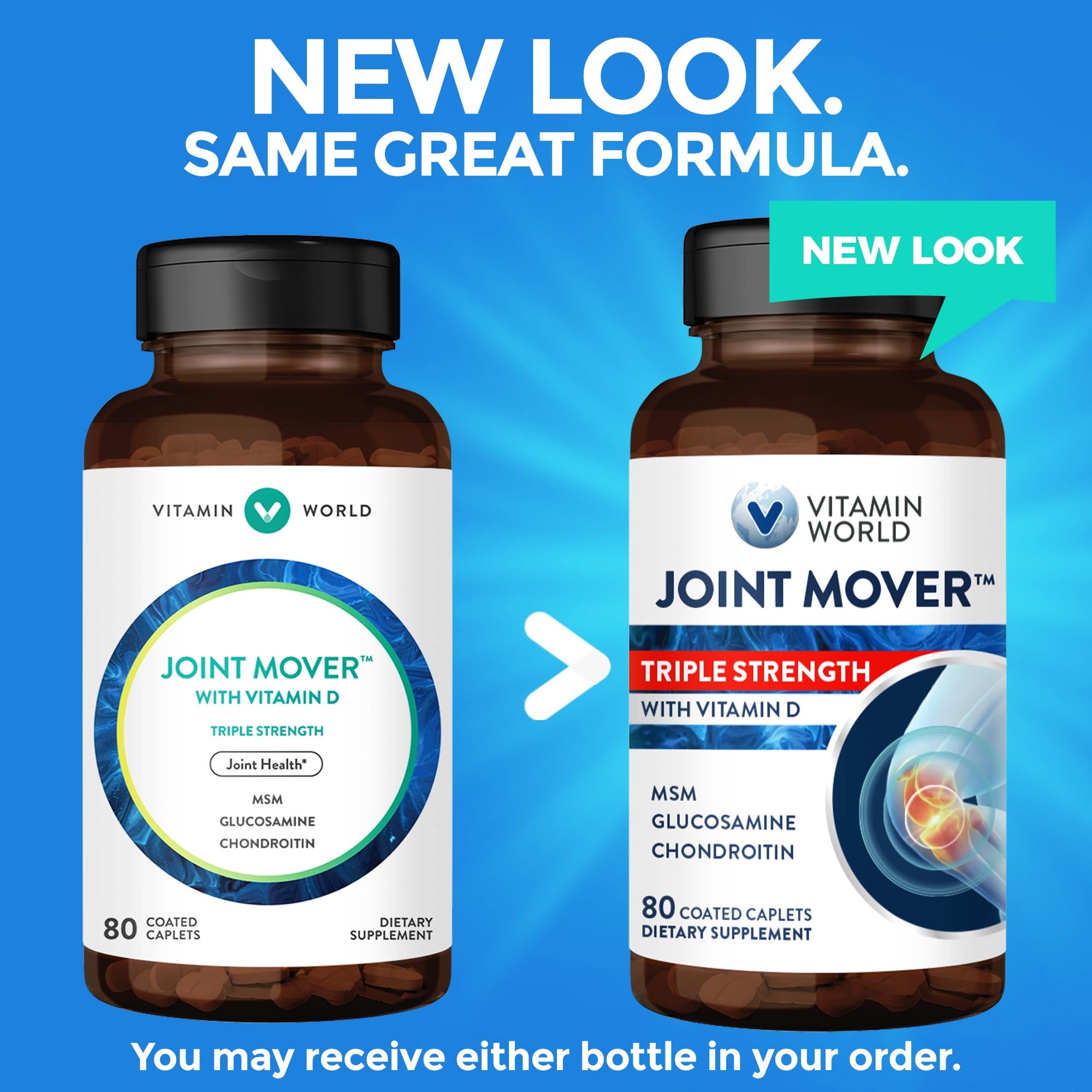 Ingrédients clés glucosamine et chondroïtine dans Vitamin World Joint Mover.