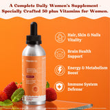 Étiquette claire Vitaminally 50+ liposomale multivitamine affichant les nutriments.