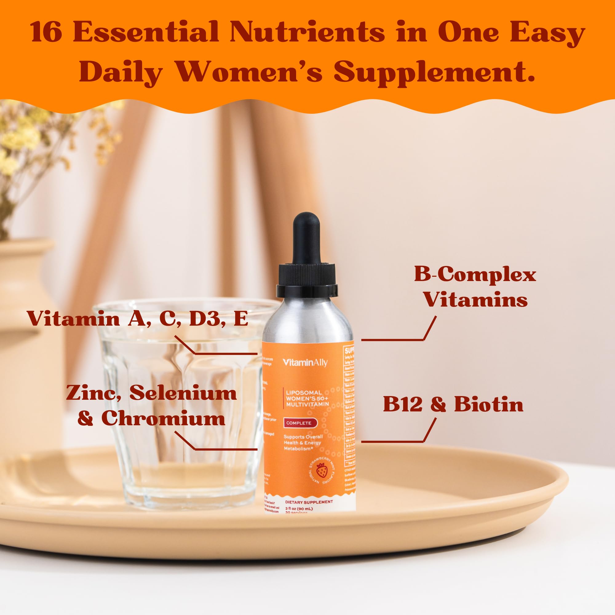 Préparation Vitaminally 50+ liposomale multivitamine dans un verre.