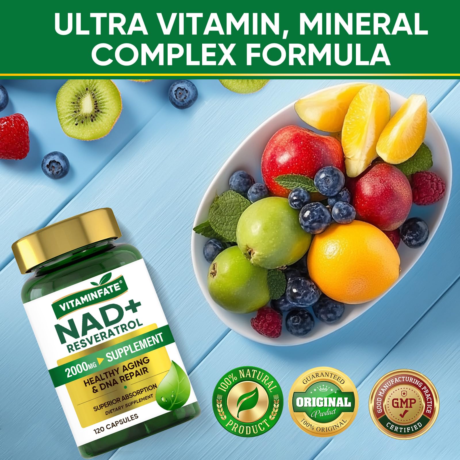 Vitaminfate NAD+ présentation pour soutenir le métabolisme et l’énergie au quotidien.