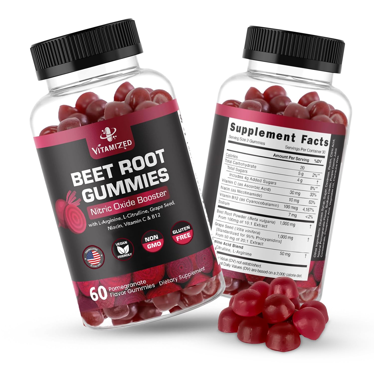 Gomme Vitamized à la betterave rouge, gros plan pour l'énergie naturelle.