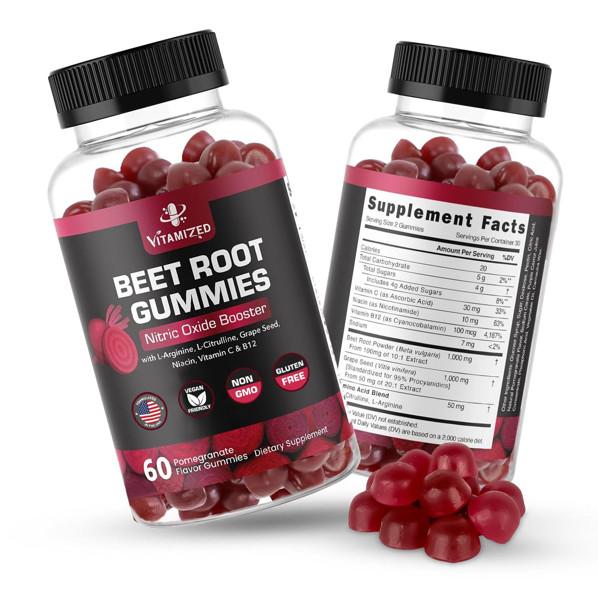 Gomme Vitamized à la betterave rouge, gros plan pour l'énergie naturelle.