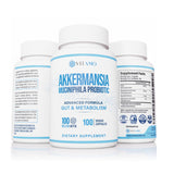 Vitamo Akkermansia Muciniphila – bouteille montrant l'étiquette, soutien potentiel de la flore intestinale.