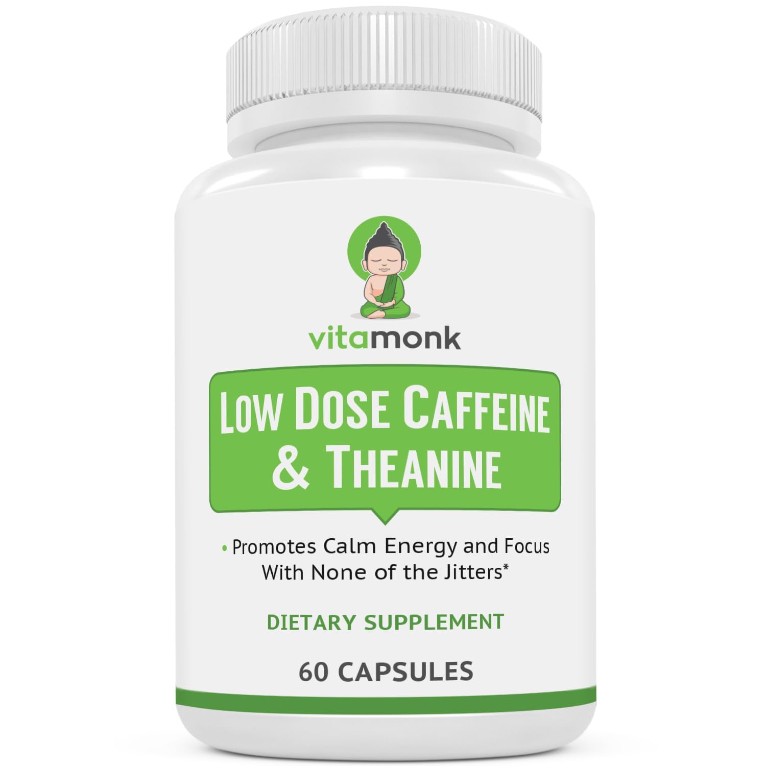 Gélules VitaMonk dans une bouteille, énergie légère et durable.