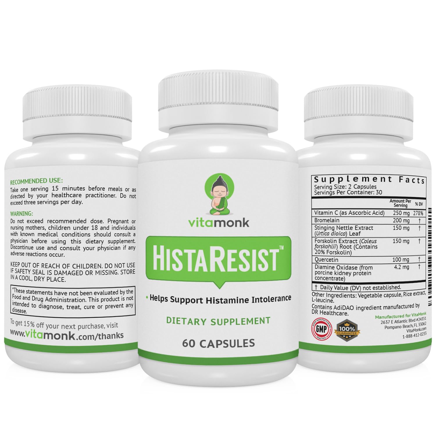 VitaMonk HistaResist: étiquette lisible pour comprendre l'usage et les bénéfices.